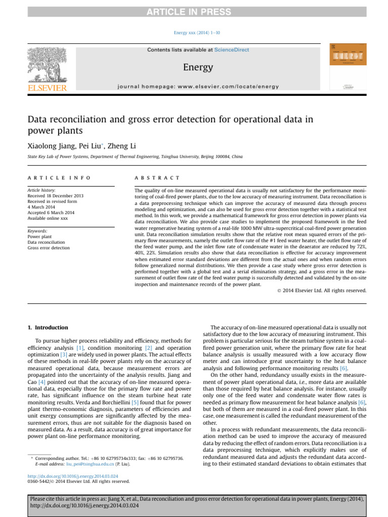 Data Reconciliation in Power Plants | PDF