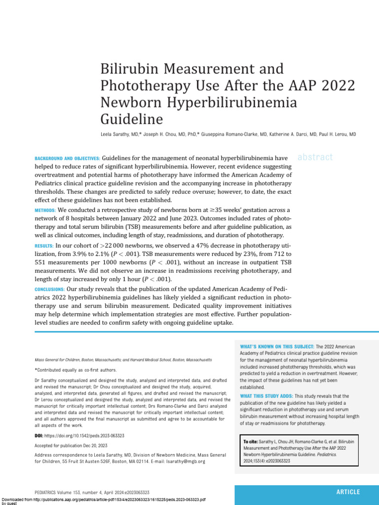 Impact of AAP 2022 Guidelines on Neonatal Phototherapy | PDF | Medical ...