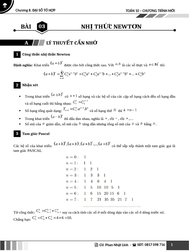 Bài 03 - Dạng 01 - Nhị thức Newton - GV | PDF