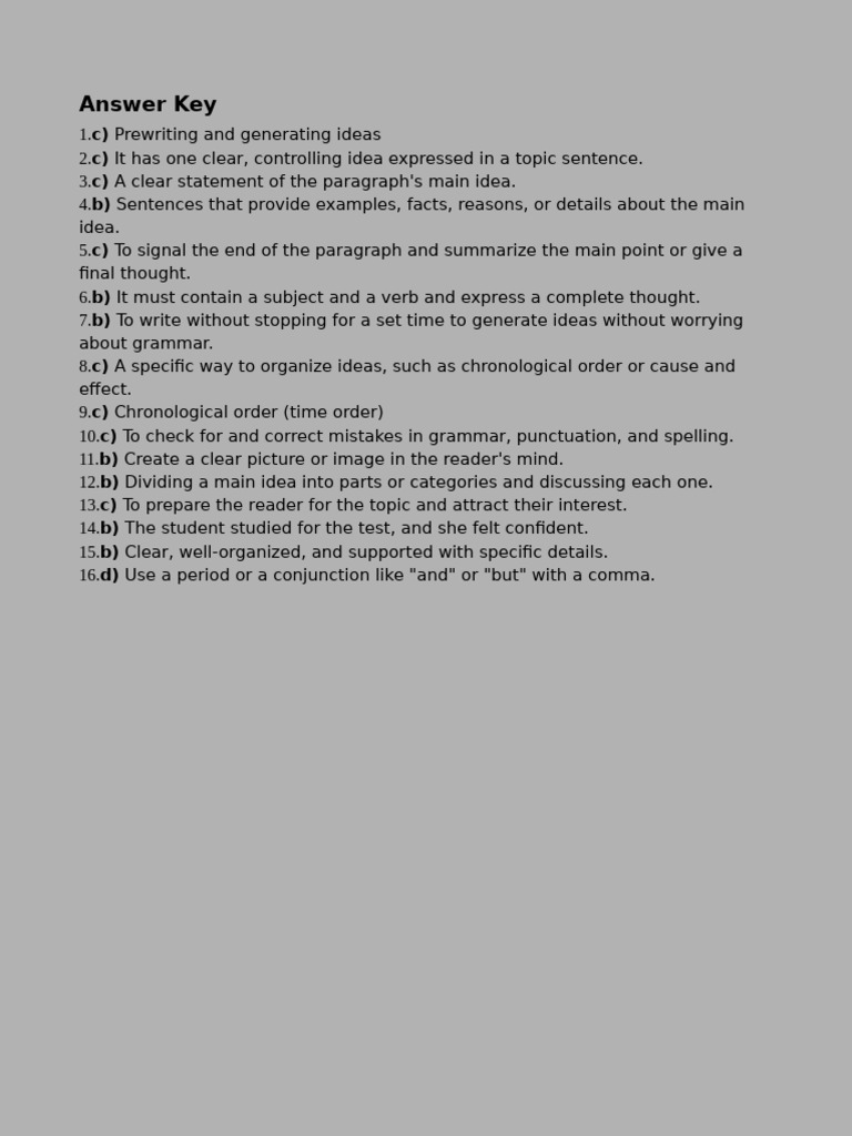 Writing Skills Answer Key Guide | PDF