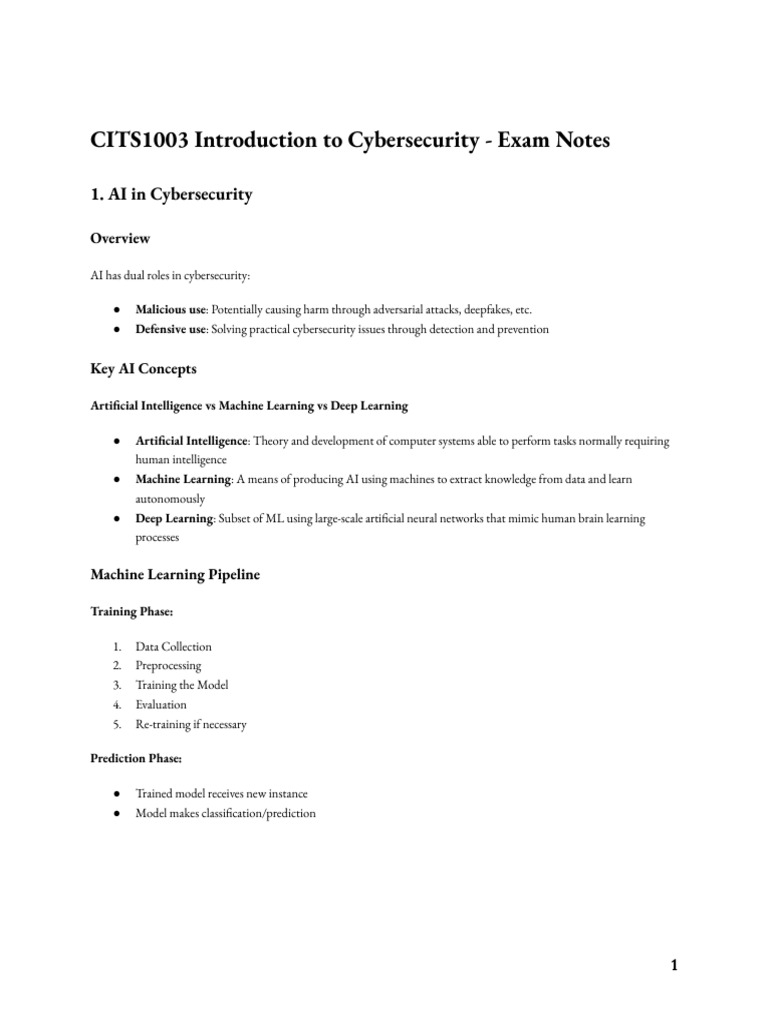 Cybersecurity Exam Notes: AI & Threats | PDF | Public Key Cryptography ...