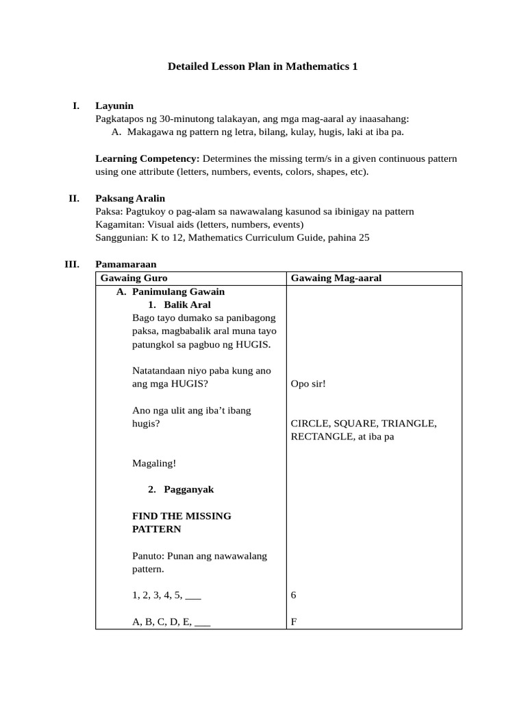 DLP in Math G1 | PDF