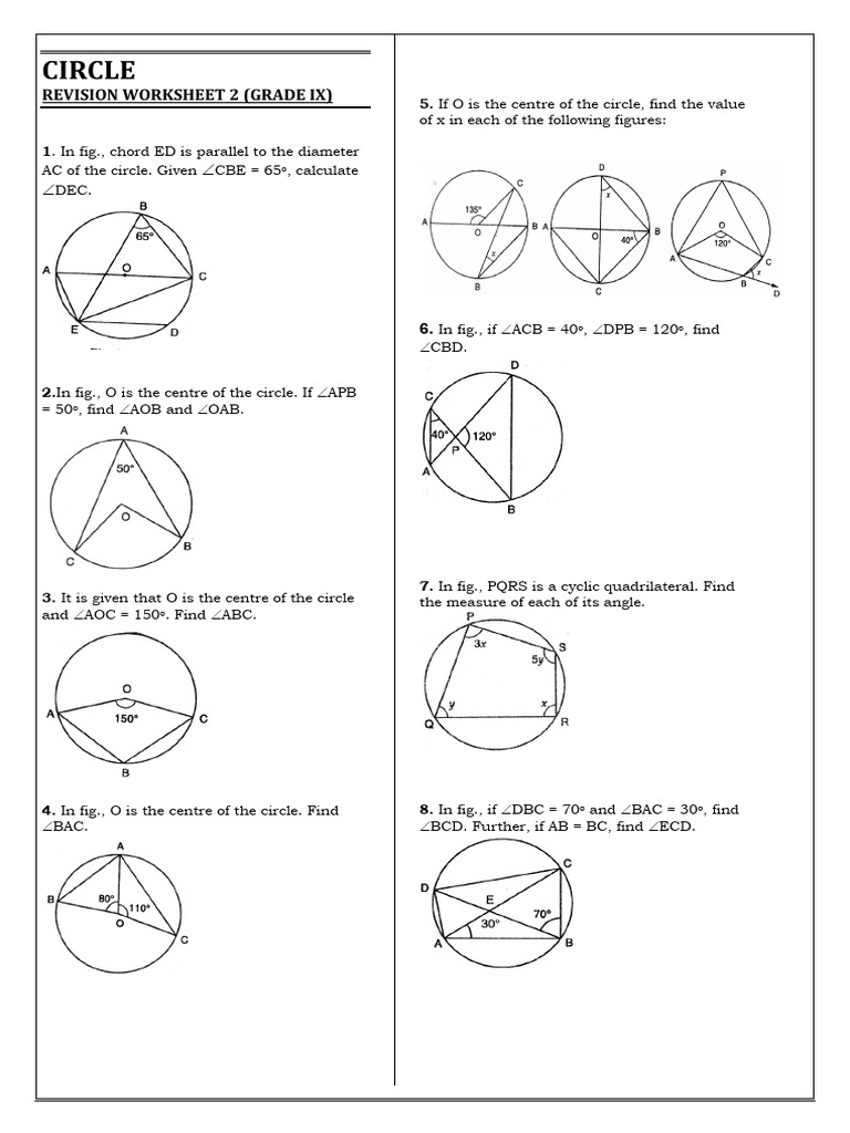 Circle Geometry Revision Worksheet IX | PDF