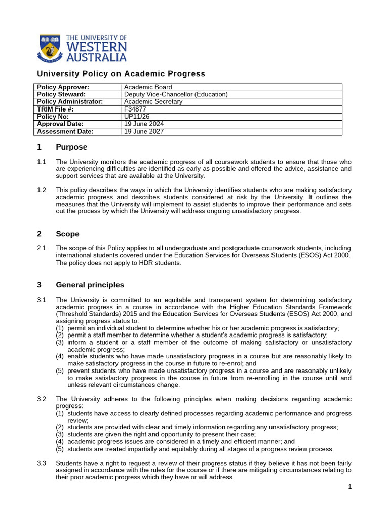 Academic Progress Policy Overview | PDF | Travel Visa | Academic Term
