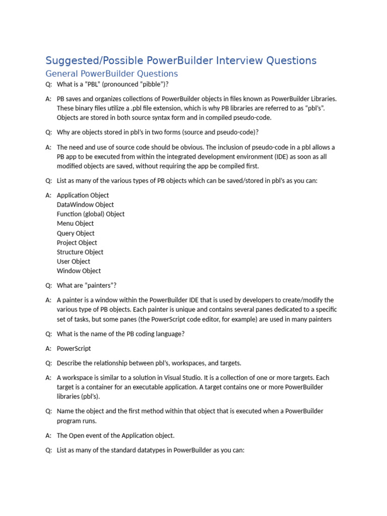 PowerBuilder Interview Questions Guide | PDF | Integer (Computer ...