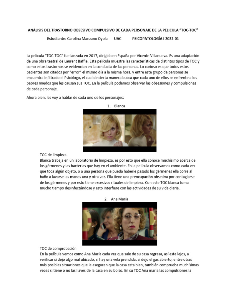 TOC en personajes de la película "TOC-TOC" | PDF | Desorden obsesivo ...