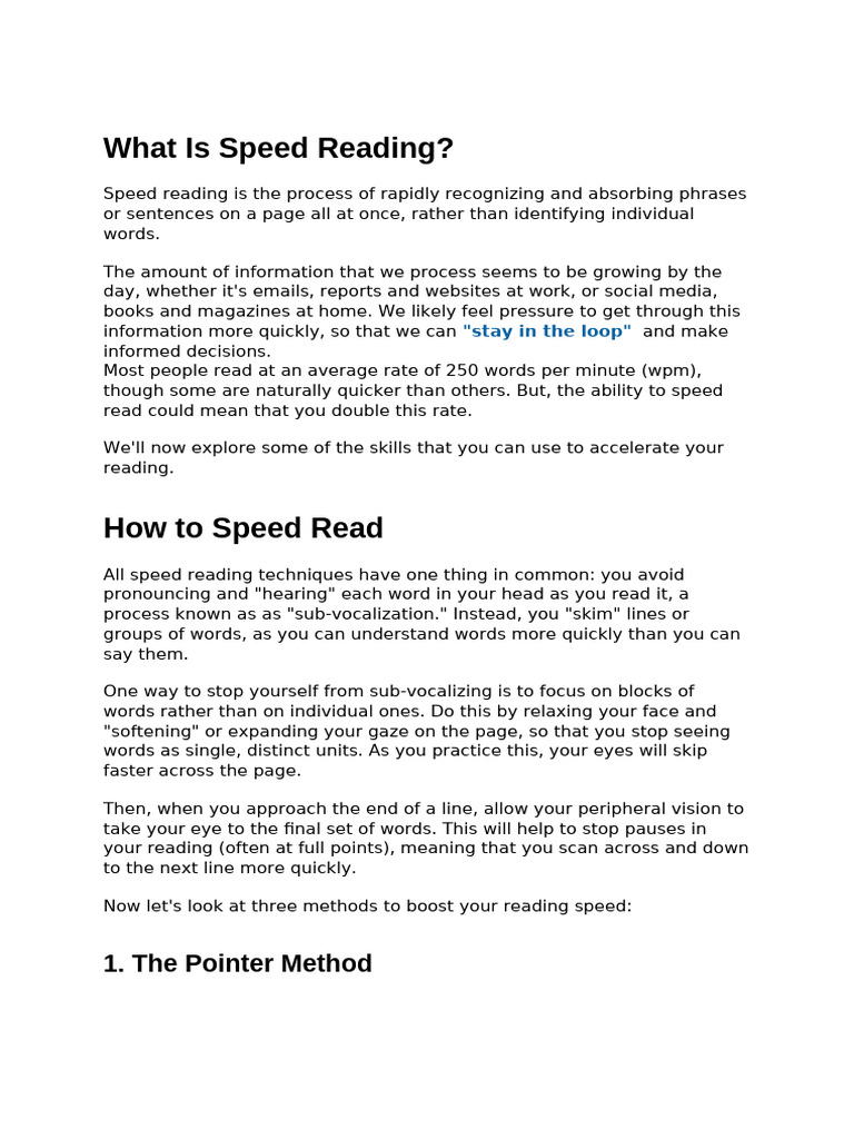 Mastering Speed Reading Techniques | PDF | Speed Reading | Learning