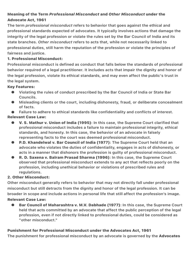Professional Misconduct in Law: Overview | PDF | Professional Ethics ...
