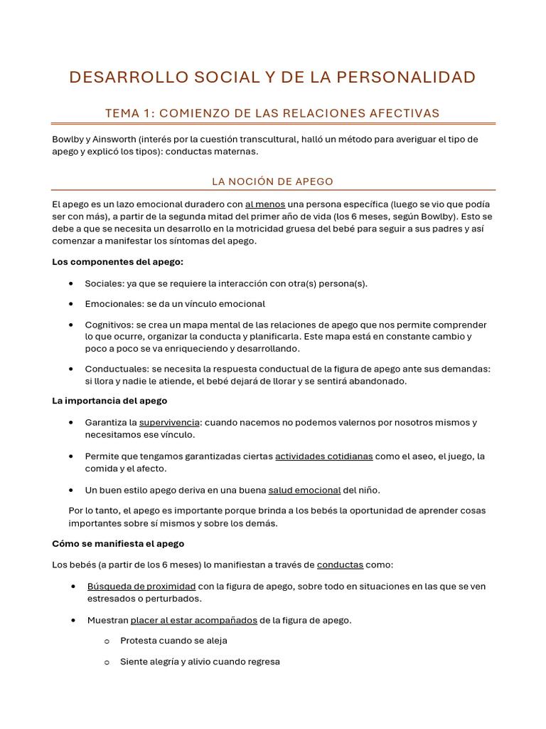 Importancia del apego en el desarrollo infantil | PDF | Teoría de apego ...