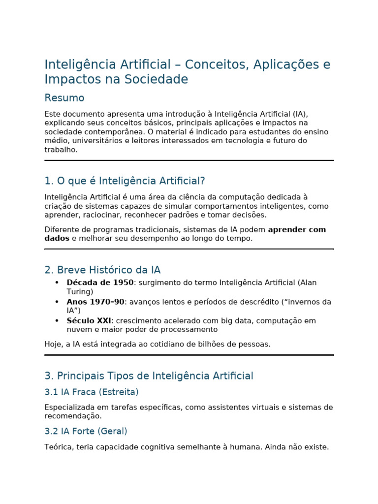 Inteligência Artificial: Conceitos e Impactos | PDF | Inteligência ...