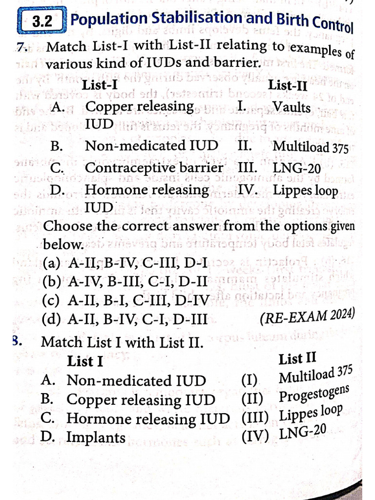 PYQ On Birth Control Options | PDF