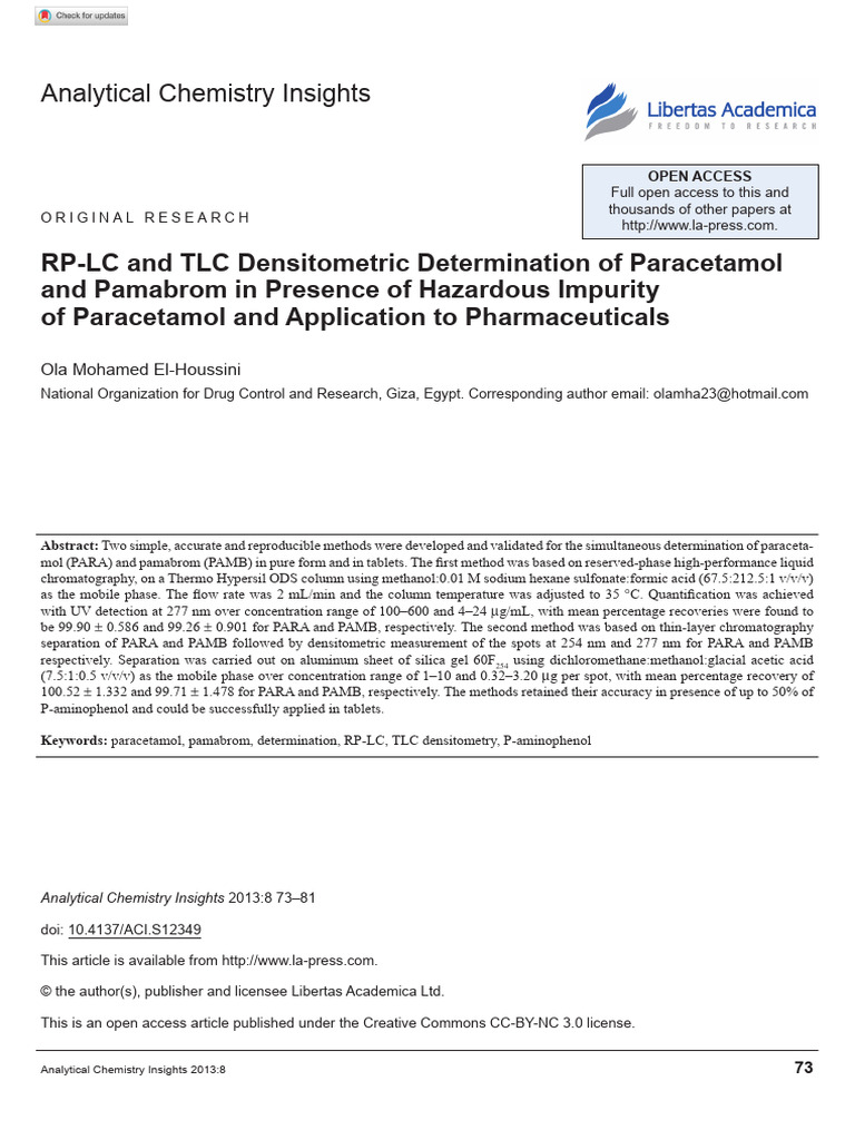 RP-LC and TLC Methods for PARA and PAMB | PDF | Thin Layer ...