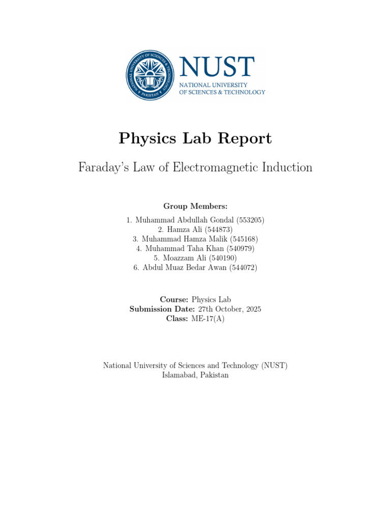Faraday's Law Experiment Report | PDF | Electromagnetic Induction ...