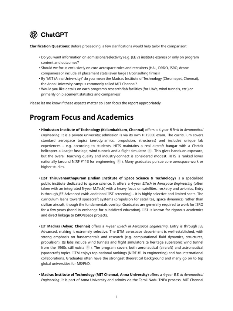 Aerospace Engineering Program Comparison | PDF | Aerospace Engineering ...