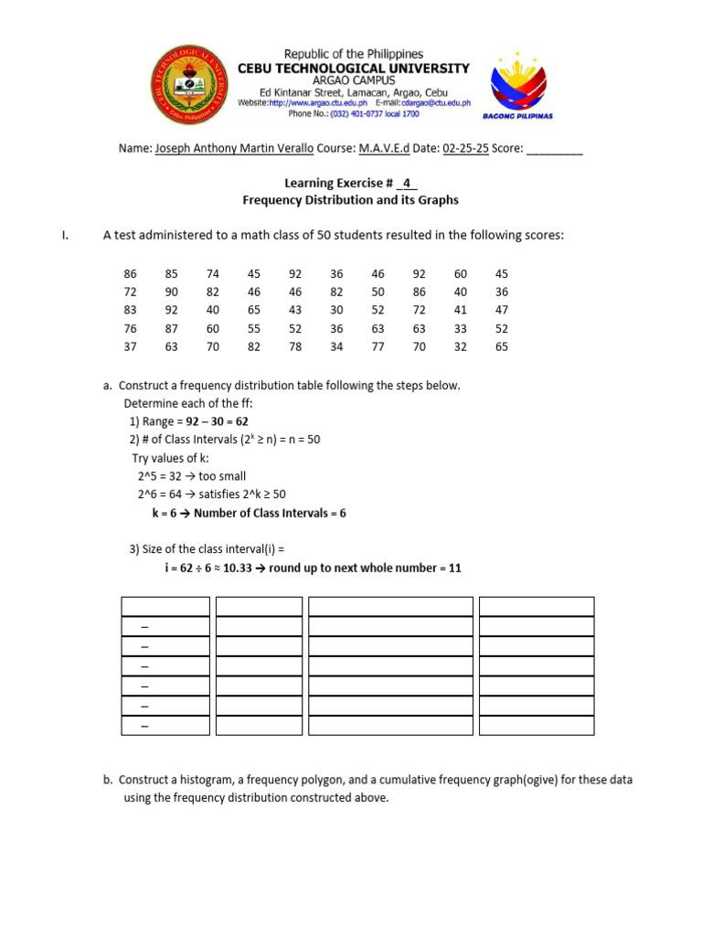 Frequency Distribution and Graphs Guide | PDF
