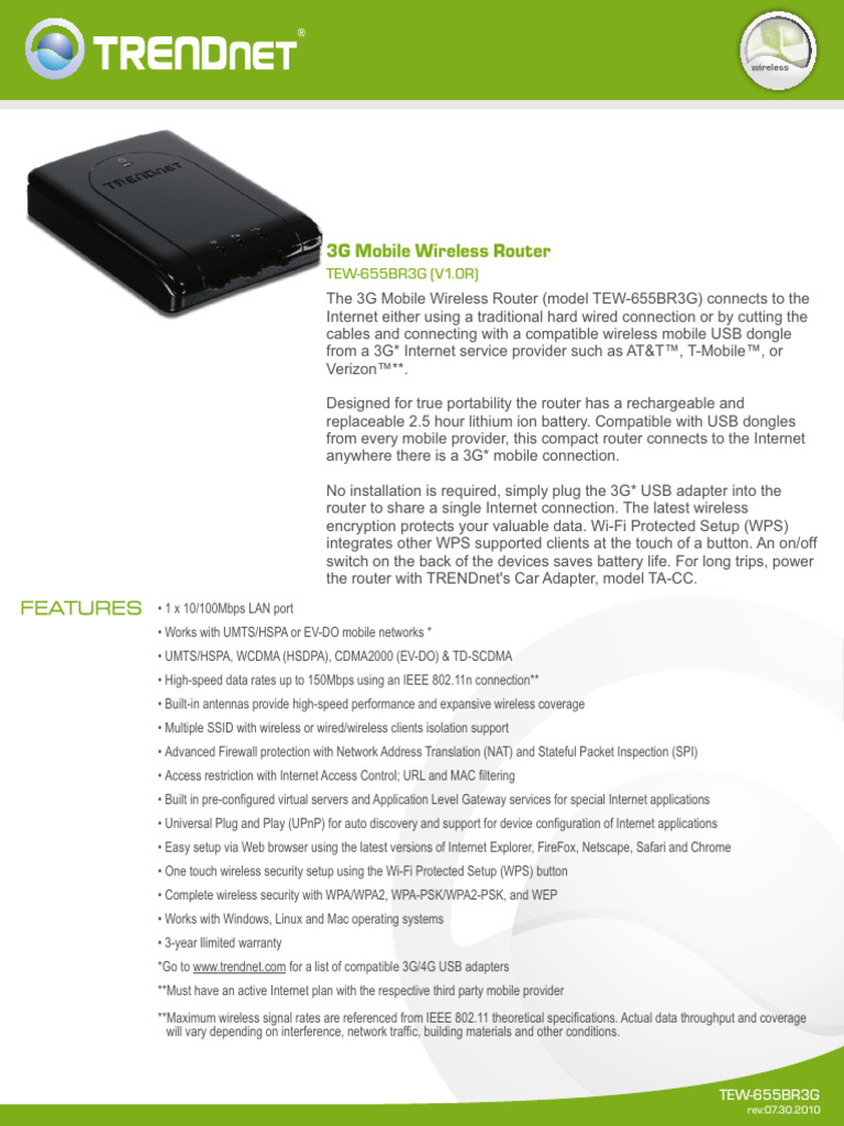 3G Mobile Wireless Router TEW-655BR3G | PDF | Ieee 802.11 | High Speed ...