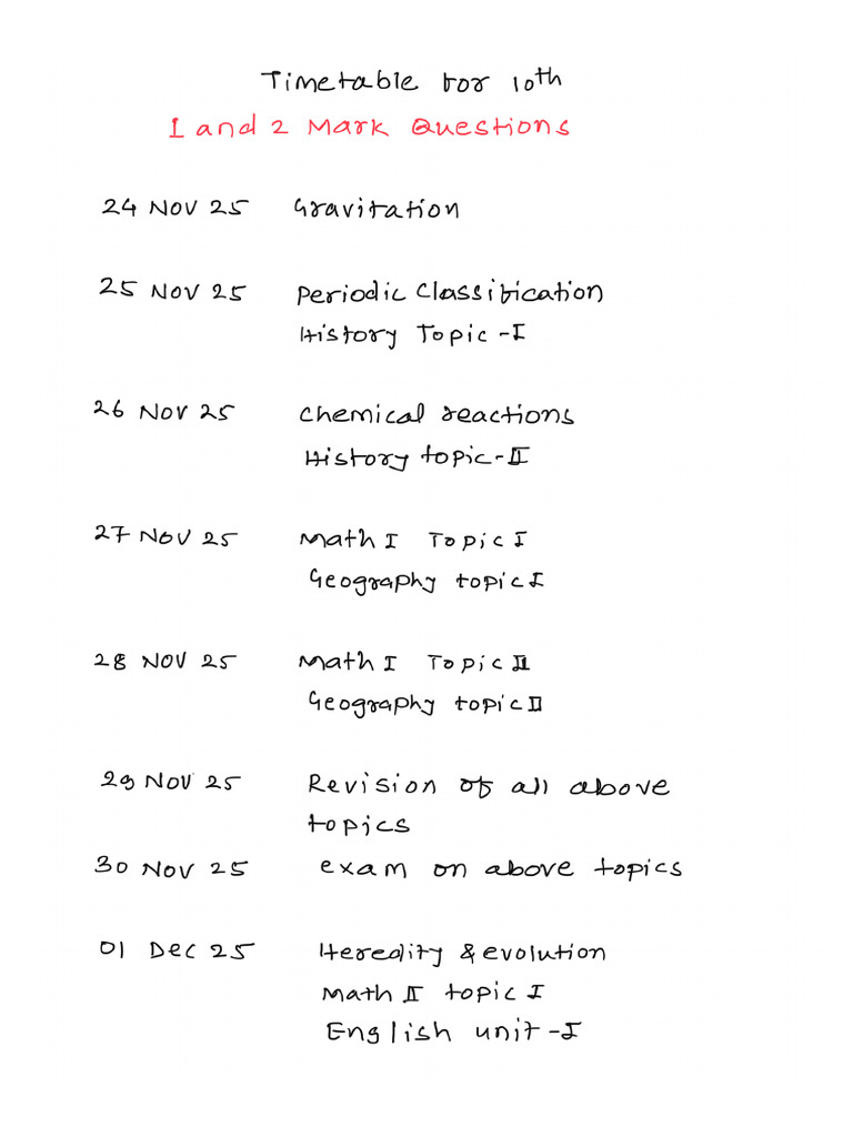 Timetable For 10th | PDF