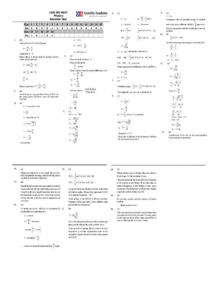Physics Revision Paper (20 Q) Sol | PDF