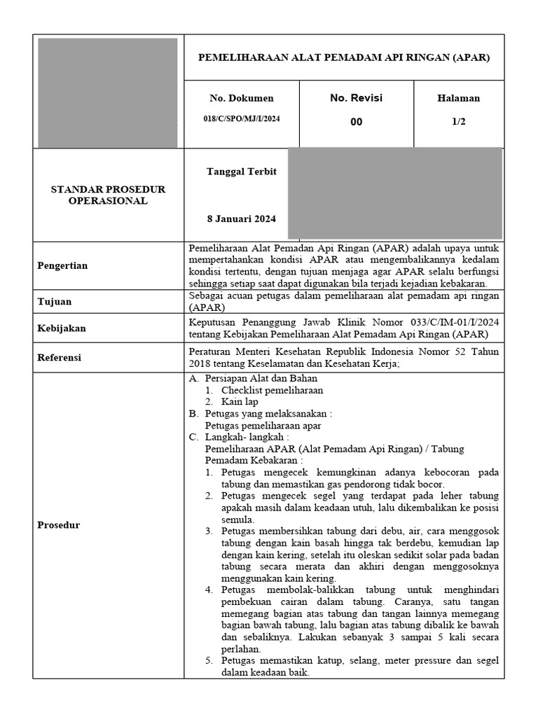 1. Spo Pemeliharaan Apar | PDF