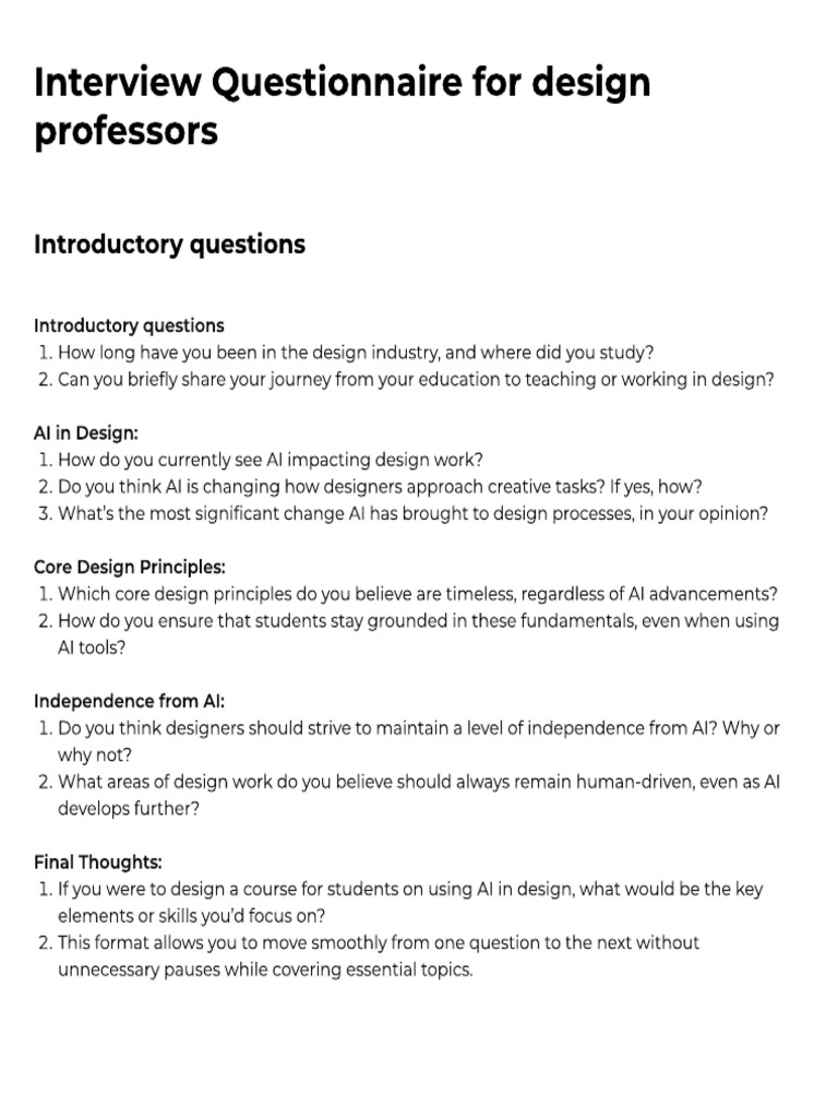 Interview Questions for Design Professors | PDF