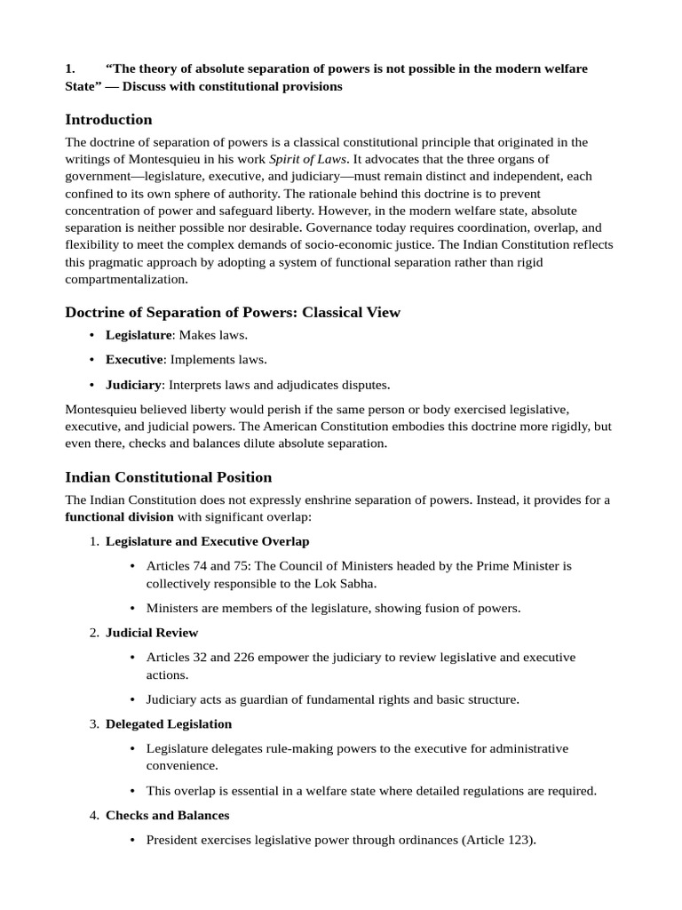 Separation of Powers in Welfare States | PDF | Administrative Law ...
