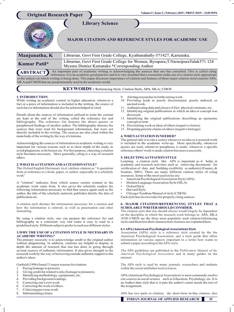 Major Academic Citation Styles Explained | PDF | Citation | Apa Style