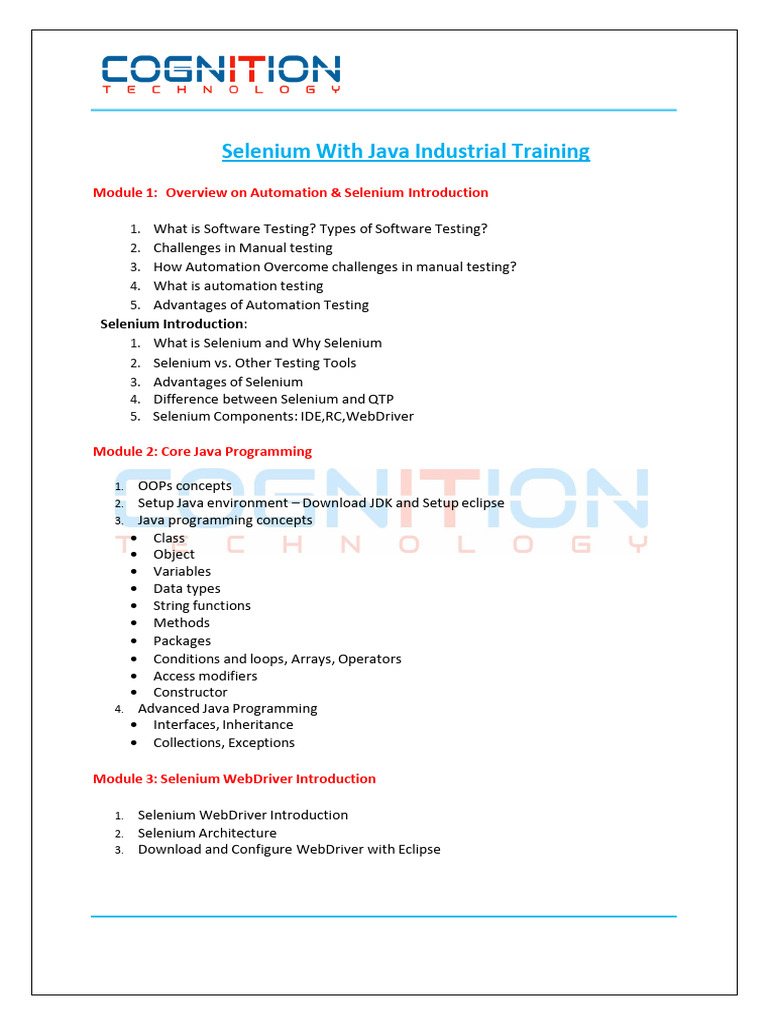 Selenium with Java Training Course | PDF | Selenium (Software ...