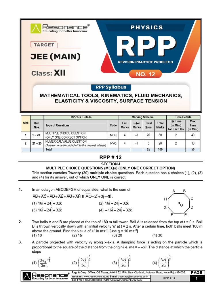 RPP #12: Math & Physics MCQs Guide | PDF | Viscosity | Deformation ...