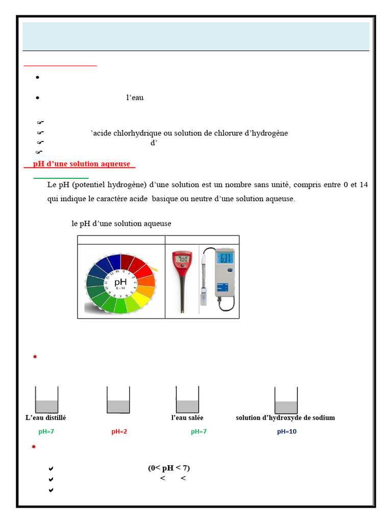 Solutions aqueuses : pH et sécurité | PDF | Ph | Acide