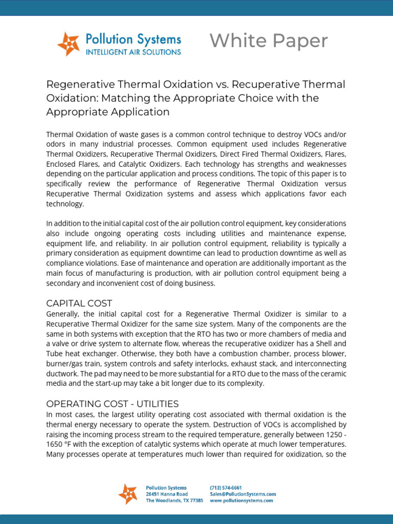 Regenerative vs. Recuperative Thermal Oxidation | PDF | Chemistry ...