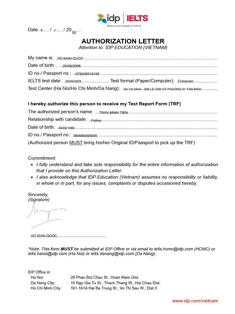 IELTS Test Report Authorization Form | PDF | Vietnam War | Indochina Wars