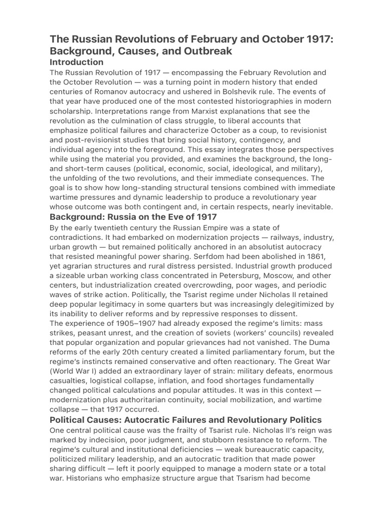 Russian Revolutions of 1917: Causes & Impact | PDF | Vladimir Lenin ...