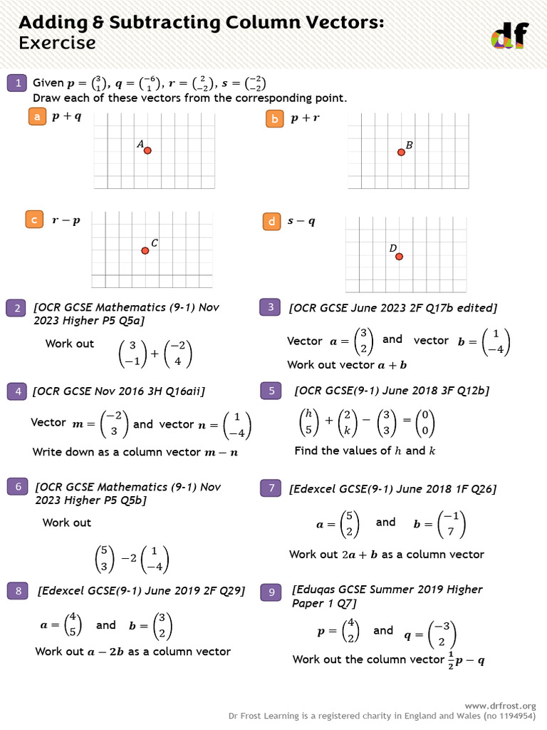 Adding and Subtracting Column Vectors - Exercise.pdf Hww | PDF ...