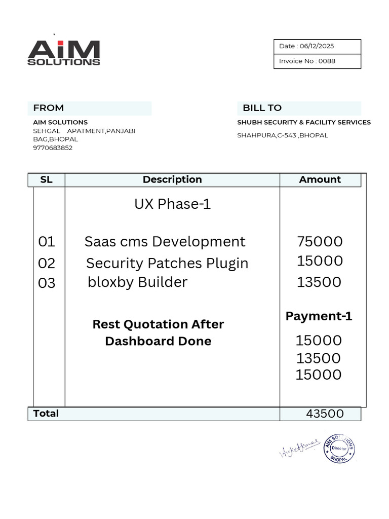 Invoice for SaaS Development Services | PDF