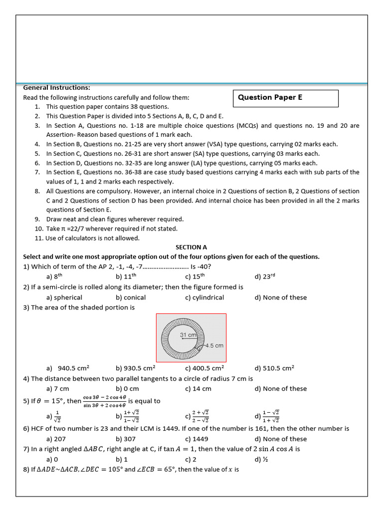 Math Set E Standard | PDF | Circle | Triangle
