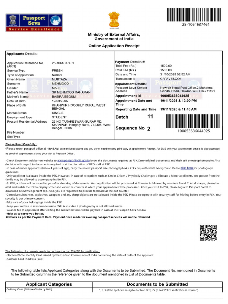 Fresh Look at Passport Offline Appoinment Receipt