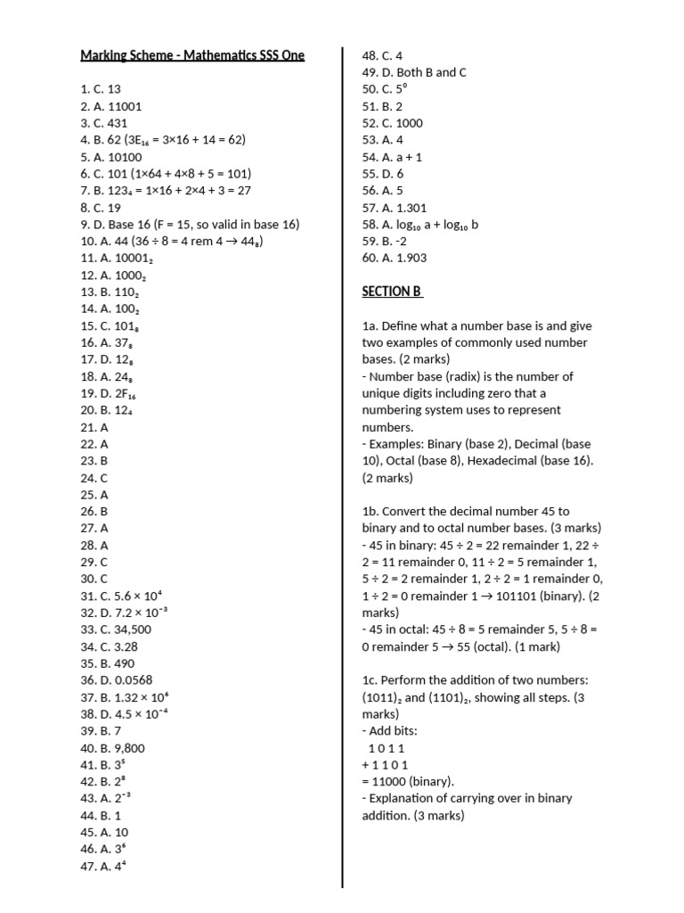 SSS 1 Mathematics Marking | PDF | Logarithm | Arithmetic