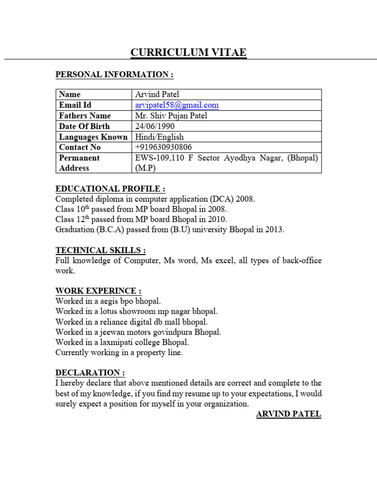 Arvind Patel's Professional CV | PDF
