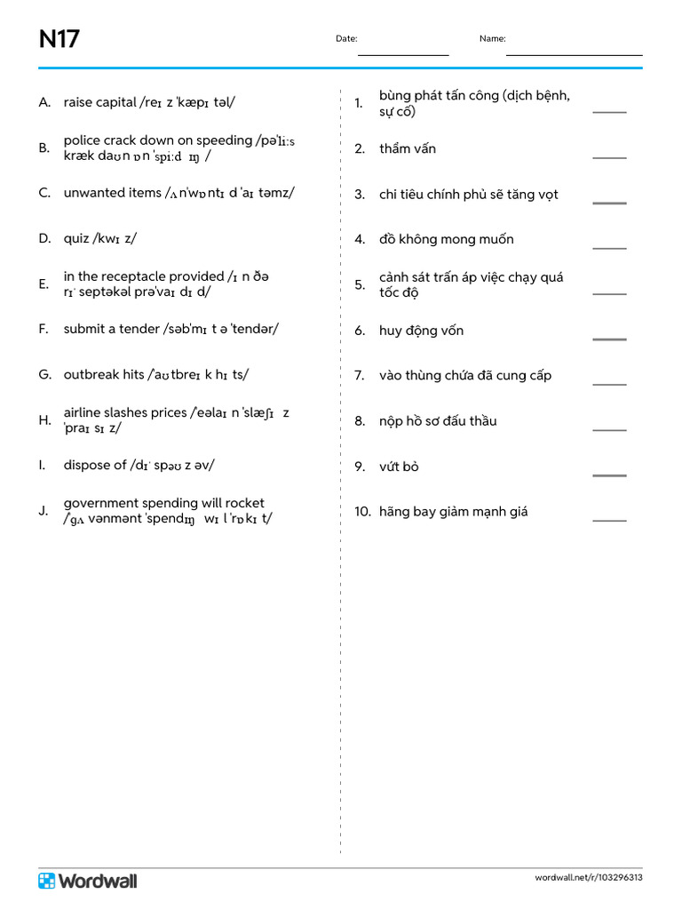 n17 Match Up Write The Answer | PDF