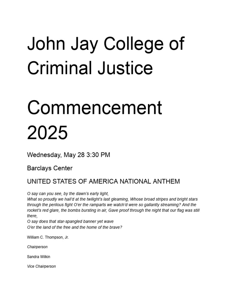 John Jay College of Criminal Justice Commencement 2025 | PDF
