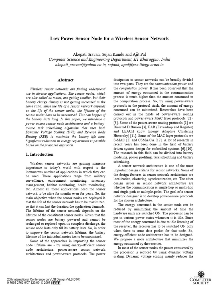 Low Power Sensor Node For A Wireless Sen | PDF | Wireless Sensor ...