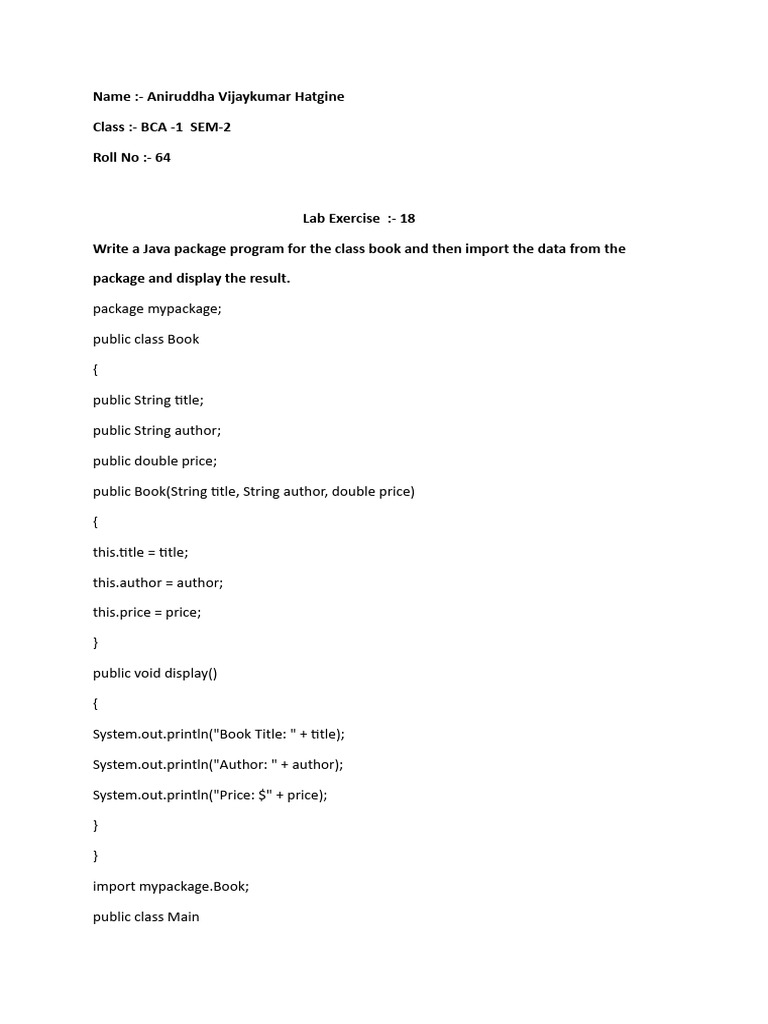 Java Package Program for Book Class | PDF