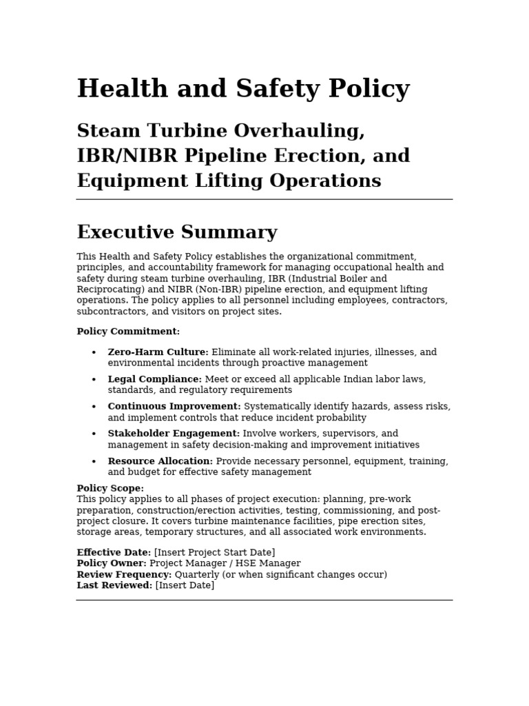 Health and Safety Policy | PDF | Occupational Safety And Health ...