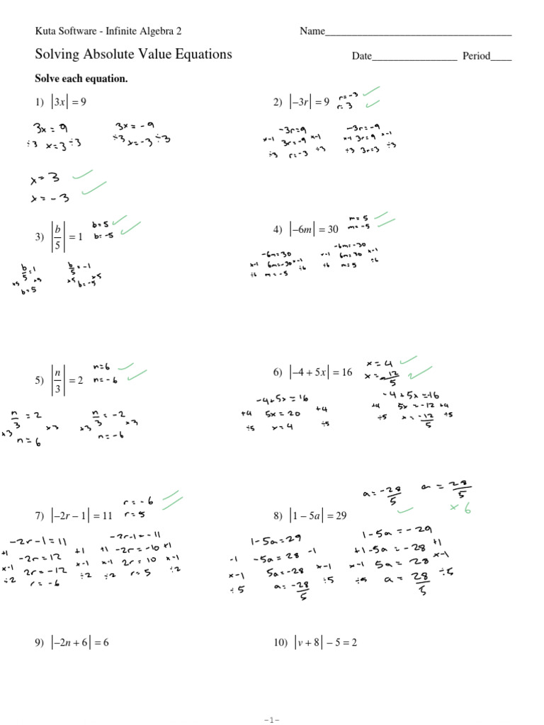 Solving Absolute Value Equations Worksheet | PDF | Equations | Mathematics