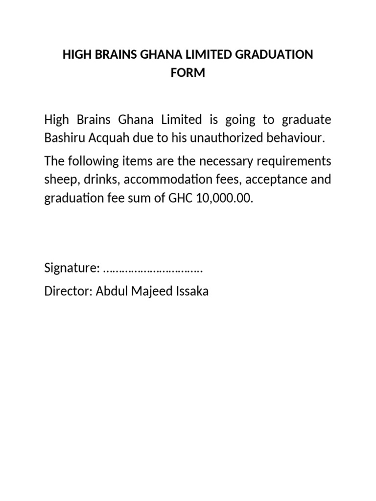 High Brains Ghana Limited Graduation Form | PDF