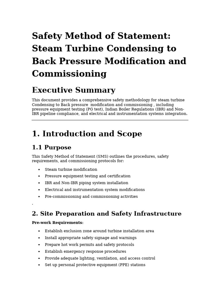 Steam Turbine Safety Method Statement | PDF | Calibration | Pressure ...