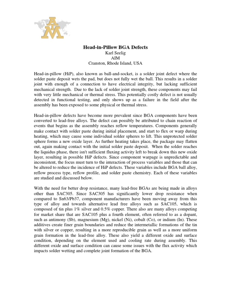 Head in Pillow BGA Defects PDF Solder Soldering