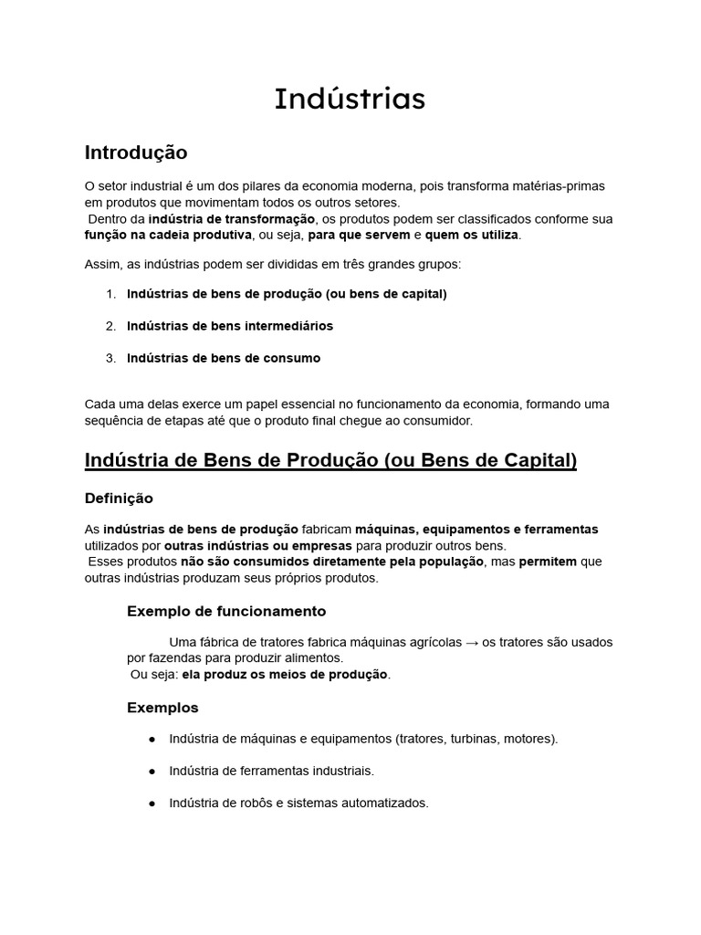 Tipos de Indústrias e Suas Funções | PDF | Economias | Produção e ...