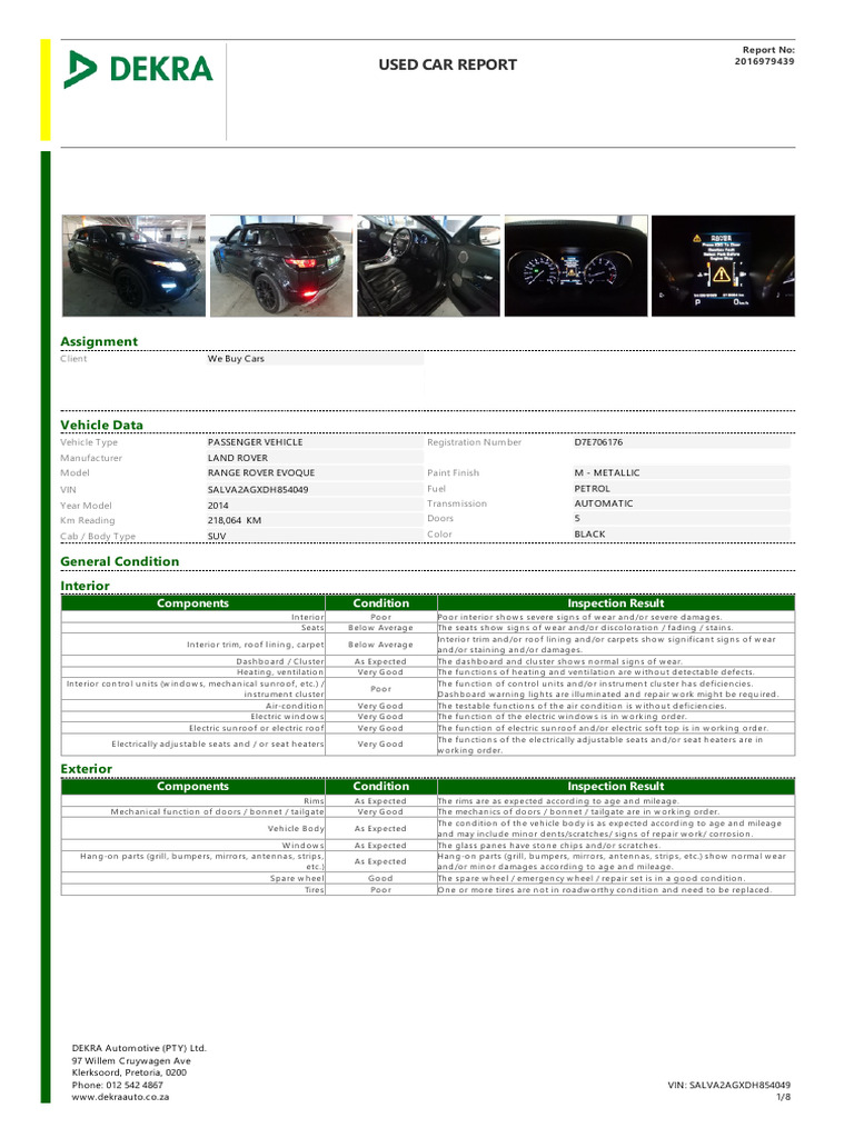 2014 Land Rover Evoque Inspection Report | PDF | Land Vehicles ...