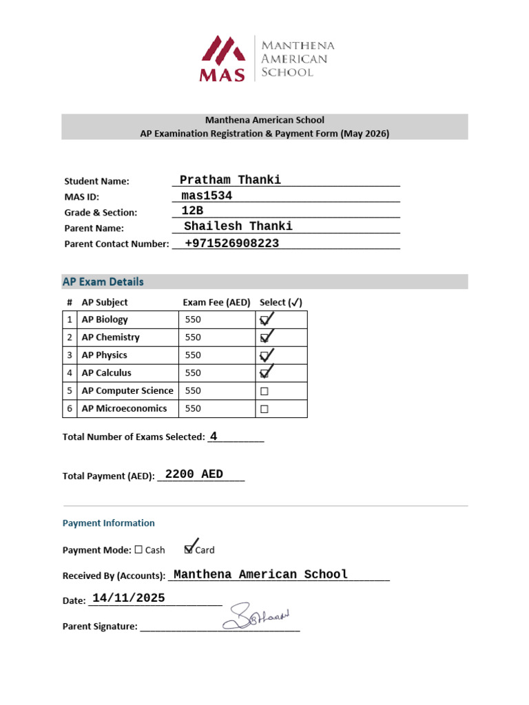 AP Exam Registration Form 2026 | PDF | Advanced Placement